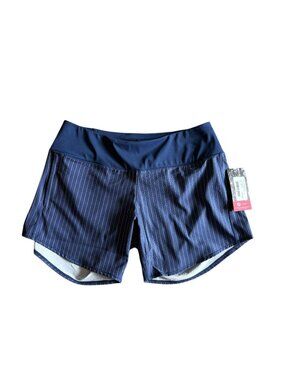 Oiselle Long Roga Shorts Womens Blue Pin stripe Size 6 NWT